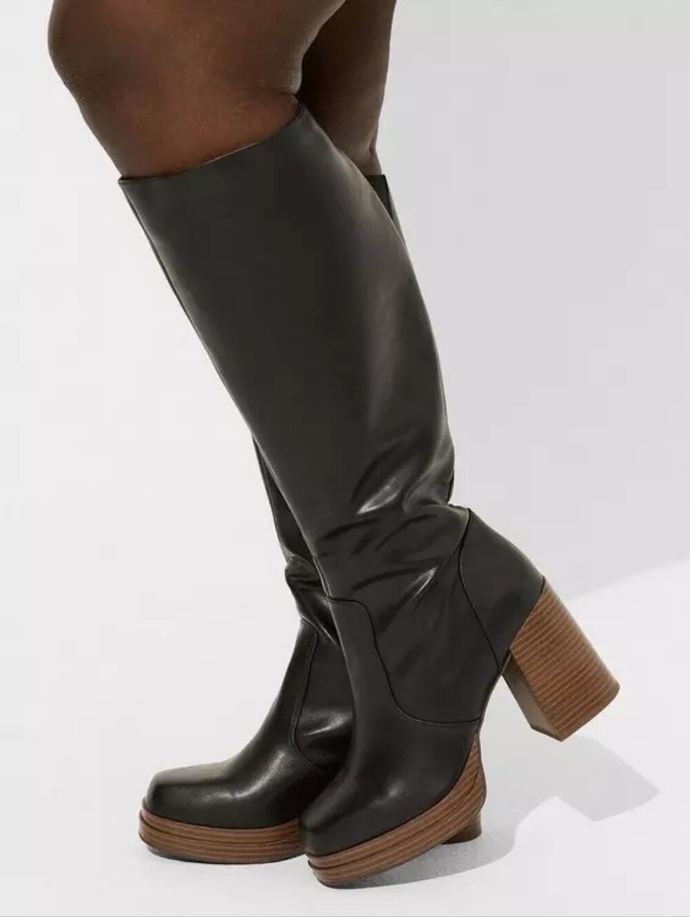 Torrid Extra Wide Faux Leather Black Chunky Platform Knee High Boots - 9WW